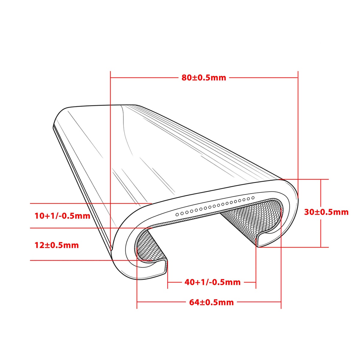 RB8040W rubber handrail for standard shopping mall escalators, retail property maintenance replacement parts